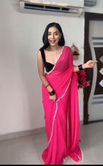 Beautiful Pink Color Ready To Wear Saree