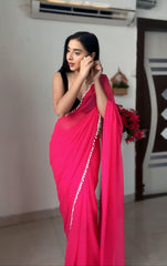 Beautiful Pink Color Ready To Wear Saree