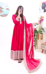 Stunning Embroidery Sequence Work Pink Color Gown