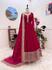 Stunning Embroidery Sequence Work Pink Color Gown