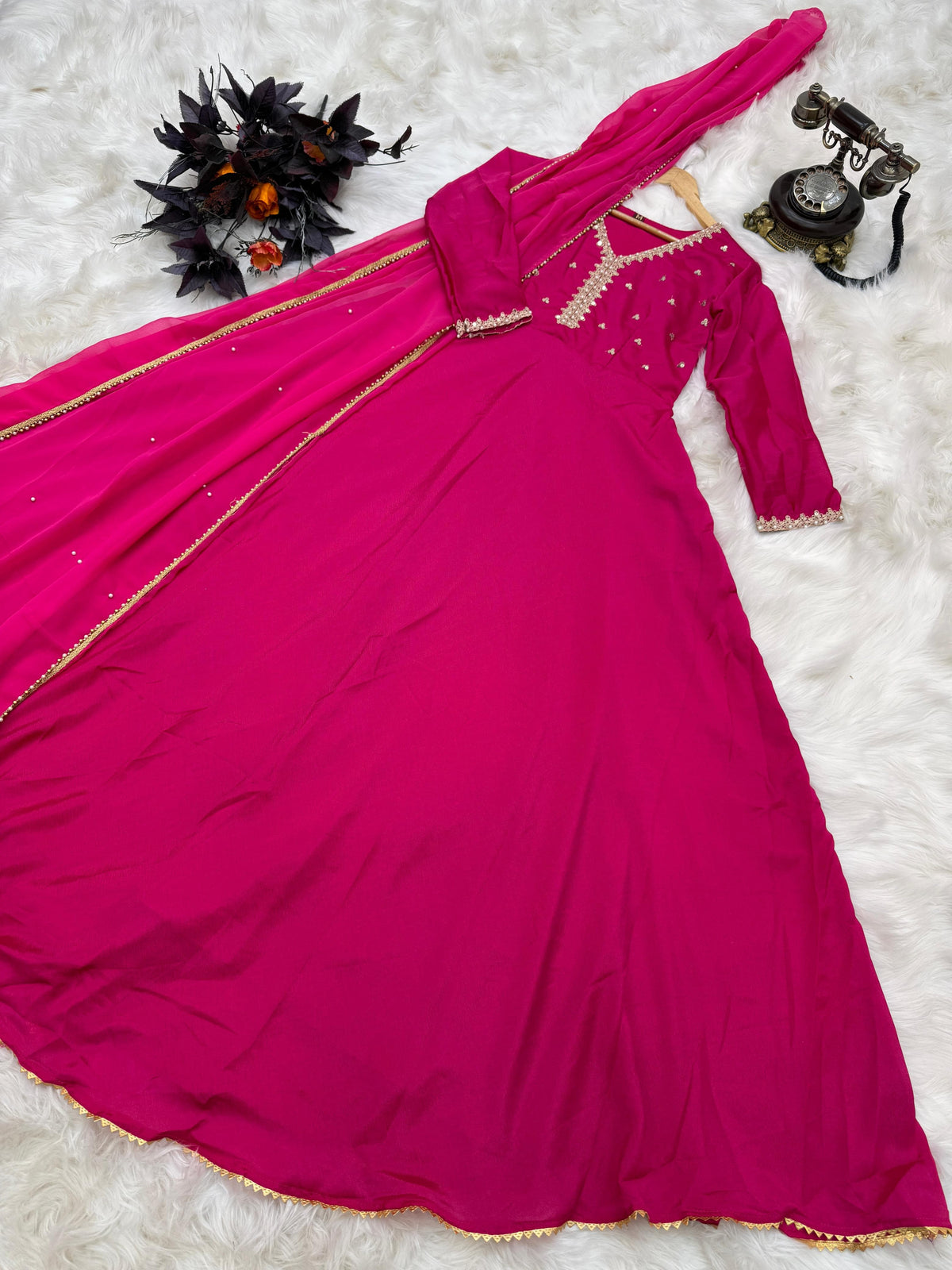 Stunning Embroidery Sequence Work Pink Color Gown