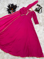 Stunning Embroidery Sequence Work Pink Color Gown