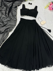 Trendy Party Wear Plain Black Color Lehenga Choli