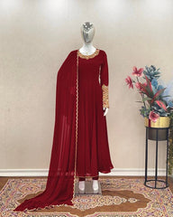 Wonderful Sleeve Work Maroon Color Anarkali Suit