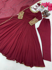 Wonderful Sleeve Work Maroon Color Anarkali Suit