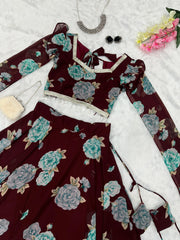 Flower Print Maroon Color Fancy Sleeve Lehenga Choli