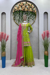 Fantastic Thread With Sequence Perrot Color Sharara Suit