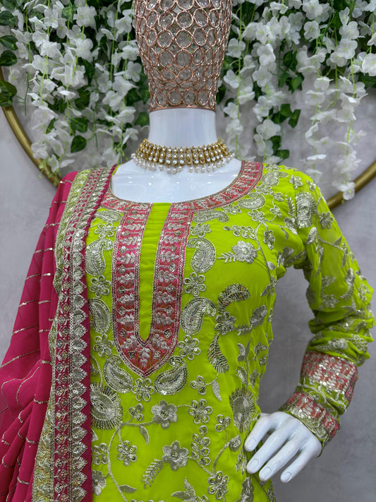 Fantastic Thread With Sequence Perrot Color Sharara Suit