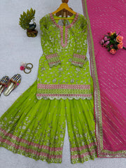 Fantastic Thread With Sequence Perrot Color Sharara Suit