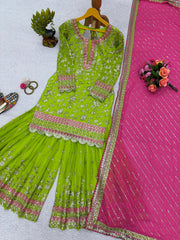 Fantastic Thread With Sequence Perrot Color Sharara Suit