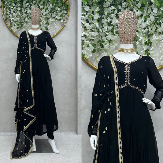 Captivating Hand Work Black Color Aliyacut Anarkali Suit