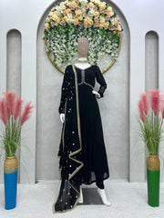 Captivating Hand Work Black Color Aliyacut Anarkali Suit