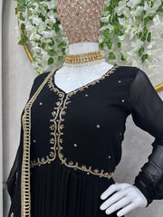 Captivating Hand Work Black Color Aliyacut Anarkali Suit