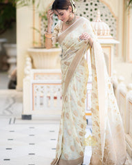 White Color Grand Beautiful Rich Design Saree