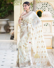 White Color Grand Beautiful Rich Design Saree