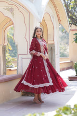 Festive Wear Red Color Jacquard Work Gown