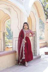 Festive Wear Red Color Jacquard Work Gown