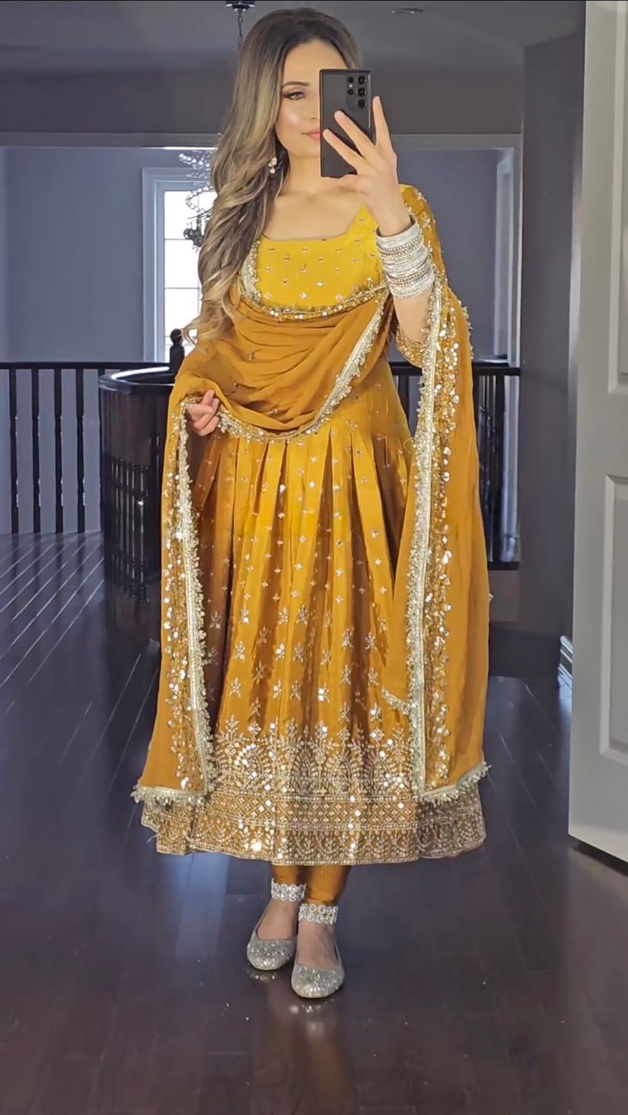 Charming Embroidery Work Yellow Color Gown