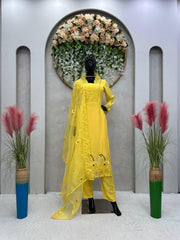 Mesmerizing Threads Work Yellow Color Anarkali Suit