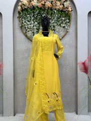 Mesmerizing Threads Work Yellow Color Anarkali Suit