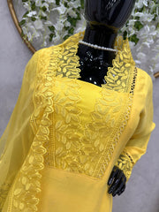 Mesmerizing Threads Work Yellow Color Anarkali Suit