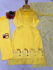 Mesmerizing Threads Work Yellow Color Anarkali Suit
