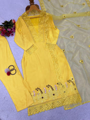 Mesmerizing Threads Work Yellow Color Anarkali Suit