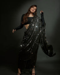 Sonakashi Sinha Bollywood Style Black Sequences Work Color Saree