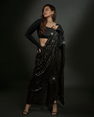 Sonakashi Sinha Bollywood Style Black Sequences Work Color Saree