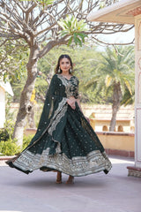 Demanding Heavy Sequins Embroidered Work Green Color Lehenga Choli