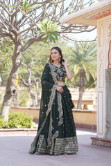 Demanding Heavy Sequins Embroidered Work Green Color Lehenga Choli