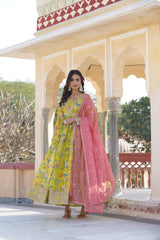 Fantastic Embroidery Zari Sequins Work Yellow Color Gown