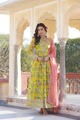 Fantastic Embroidery Zari Sequins Work Yellow Color Gown