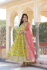 Fantastic Embroidery Zari Sequins Work Yellow Color Gown