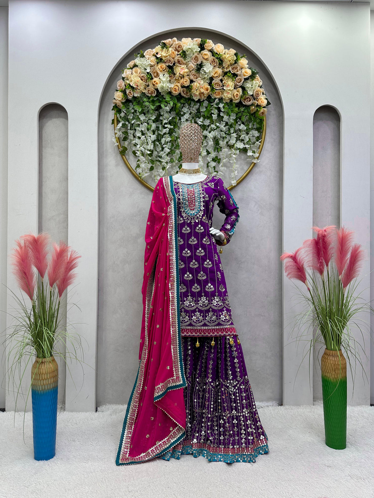 Alluring Sequence Work Purple Color Sharara Suit