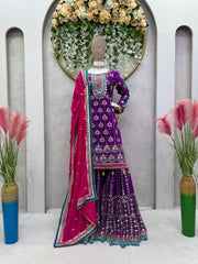 Alluring Sequence Work Purple Color Sharara Suit