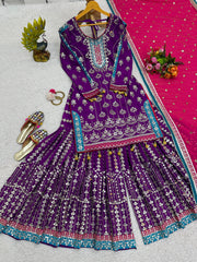 Alluring Sequence Work Purple Color Sharara Suit