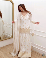 Fabulous  Siqwans Embroidery Work White Color Top With Lehenga