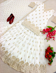 Fabulous  Siqwans Embroidery Work White Color Top With Lehenga