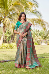 Embellished  Kanjivaram Soft Silk Rama Color Saree