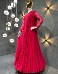 Beautiful Sequences Work Pink Color Gown