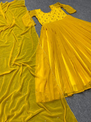 Beautiful Sequences Work Yellow Color Gown