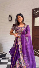 Preferable Thread With Sequence Work Purple Color Lehenga Choli