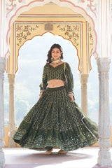 Gorgeous Sequins Embroidered Work Green Color Lehengha Choli