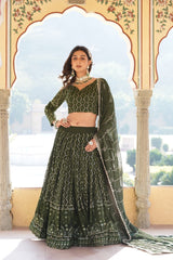 Gorgeous Sequins Embroidered Work Green Color Lehengha Choli