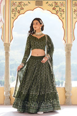 Gorgeous Sequins Embroidered Work Green Color Lehengha Choli