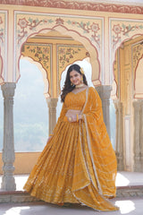 Gorgeous Sequins Embroidered Work Yellow Color Lehengha Choli