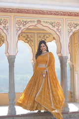 Gorgeous Sequins Embroidered Work Yellow Color Lehengha Choli