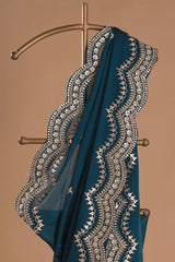 Awesome Embroidery Work Blue Color Saree