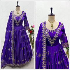 Marvelous Sequence Embroidery Work Blue Color Gown